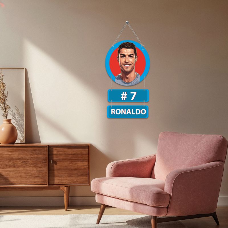 Wooden Cristiano Ronaldo Inspired Wall Hanging | Birthday Gift for Football Fans & Kids | Sports Theme Home Decor Wall Art